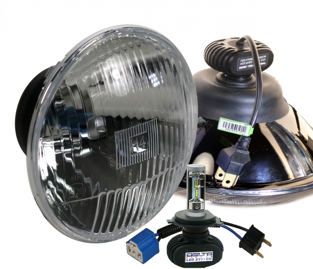 5 3/4 Inch Halogen Headlight Conversion Kit For Classic Cars – H4 & H1 Bulb Set, Chrome Housing, Clear Lens