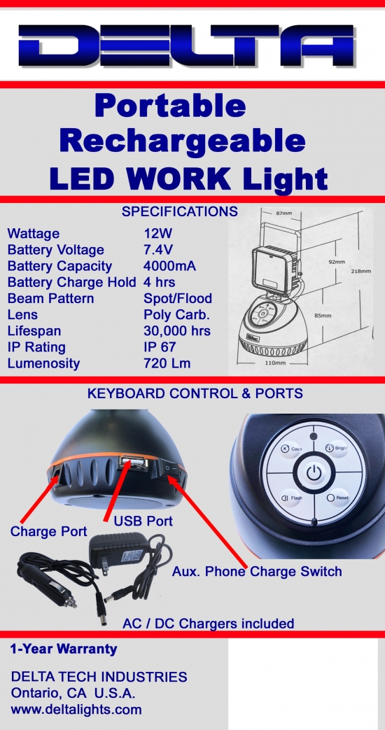 Rechargeable LED Magnetic Work Light & Flashing Amber, TL2460